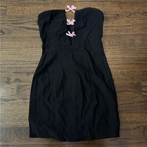 Motel Rocks Strapless Black Dress with Pink bows